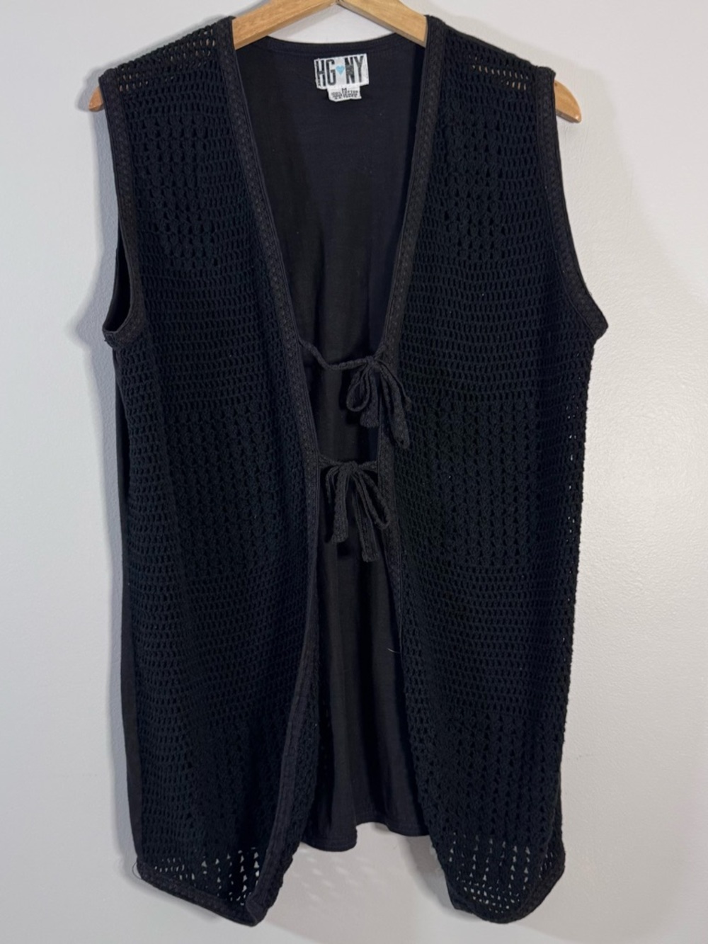 HG NY Vintage Open Work Crochet Tie-Front Vest - Size Medium
